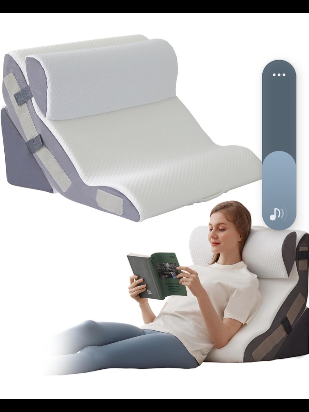 Ergonomic White & Gray Multi-Position Bed Wedge Pillow
